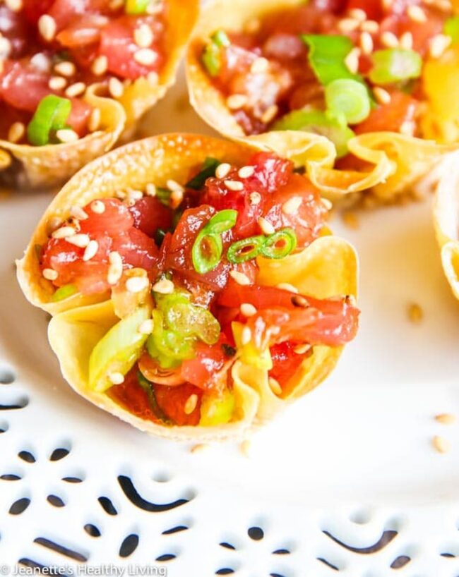 Spicy Tuna Tartare on Wonton Crisps