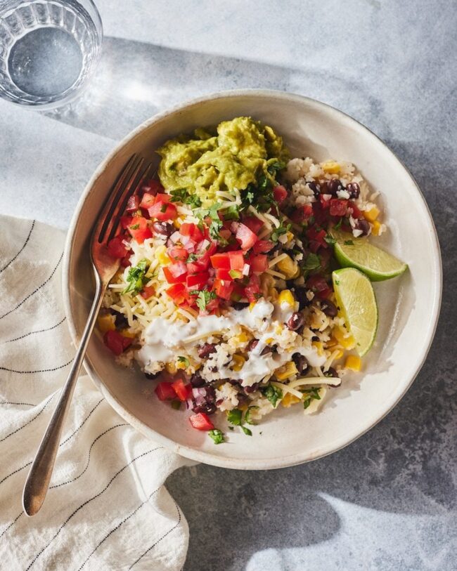 Vegetarian Cauliflower Rice Burrito Bowl