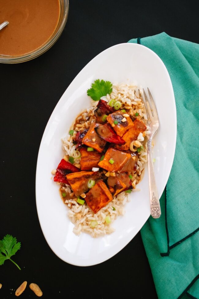 Sweet Potatoes with Peanut Butter Thai Sauce