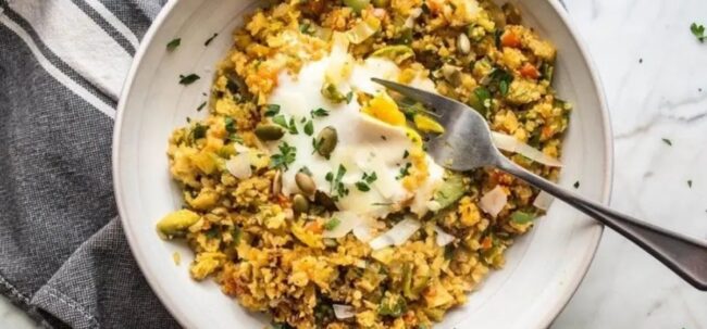 Pesto and Egg Cauliflower Rice Bowl