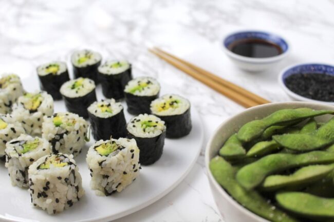 Edamame and Cucumber Sushi