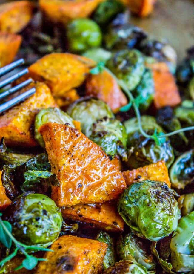 Roasted Brussels Sprouts and Sweet Potato